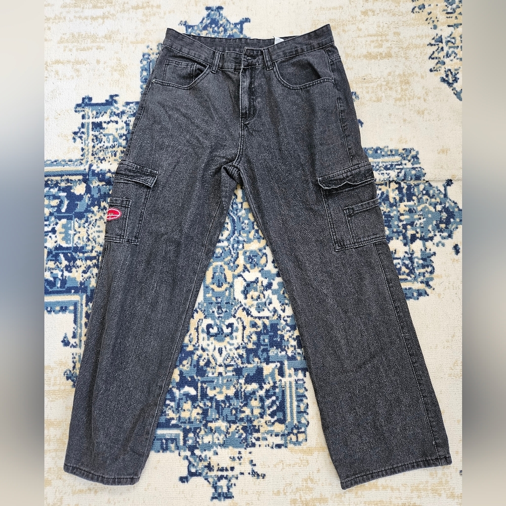 Manfinity Black Denim Cargo Jeans Sz Medium